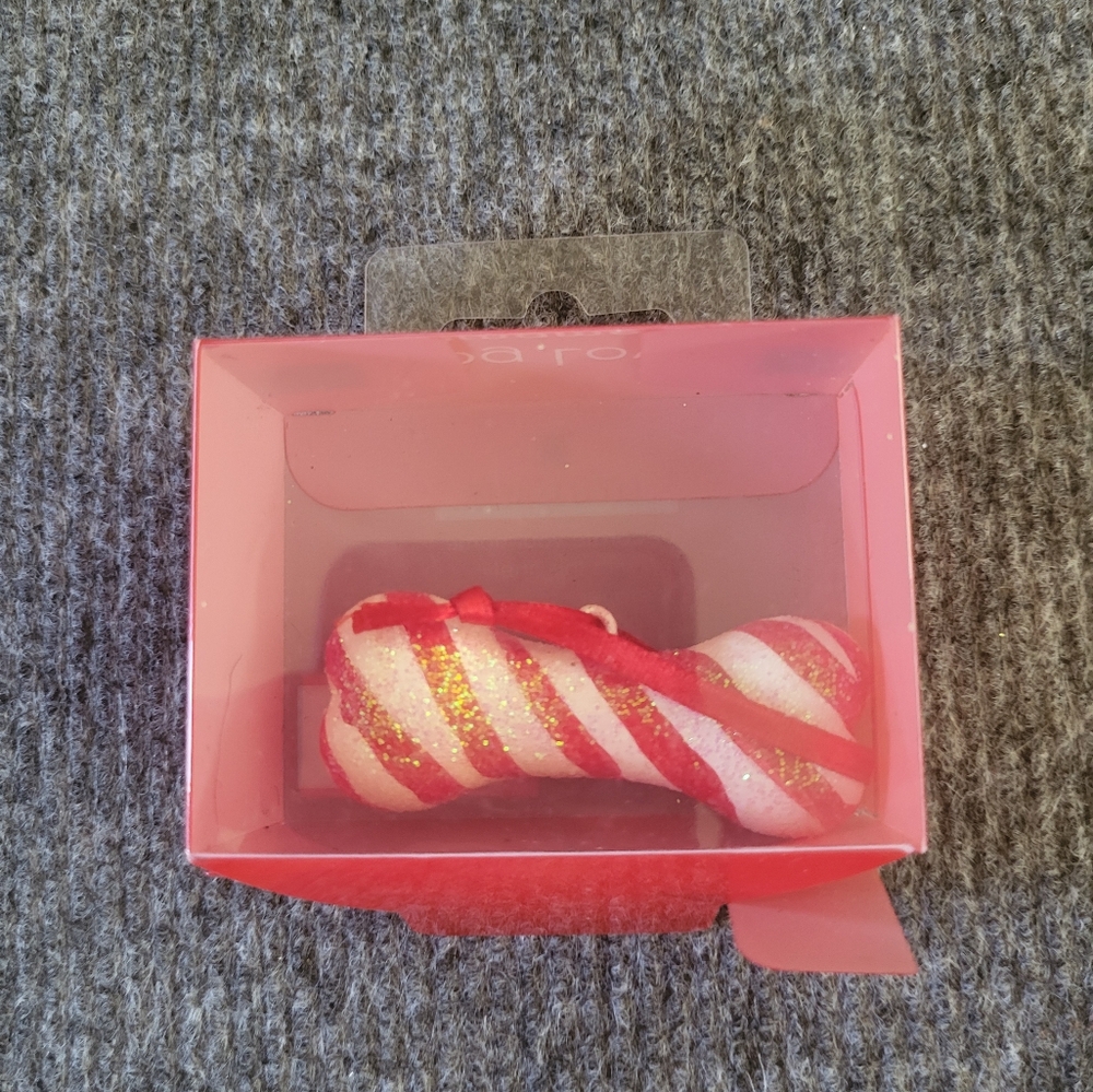"Candy Cane Dog Bone" Ornament  glass New